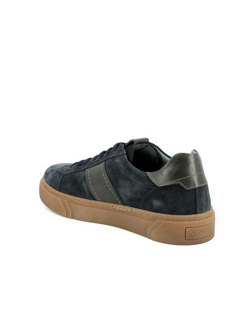 sneakers da uomo in camoscio blu con inserti in pelle grigia NERO GIARDINI | I500951U200